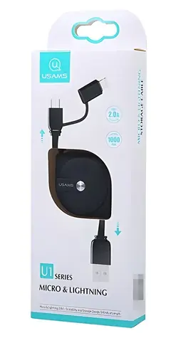 USAMS SJ192 černá / Datový kabel / Lightning/microUSB / Výsuvný / 1 m