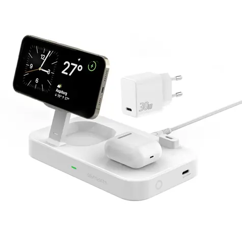 4smarts Trident 2in1 bílá / Bezdrátová nabíječka / Qi2 / MagSafe / USB-C / 30W