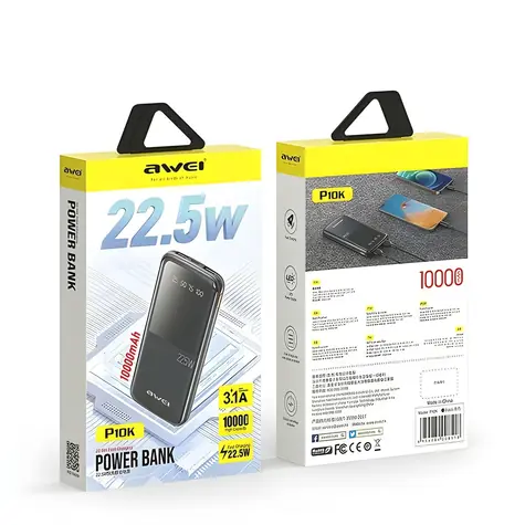 Awei P10K černá / Powerbanka / 10000mAh / 22,5W / PD 20W / 3x výstup