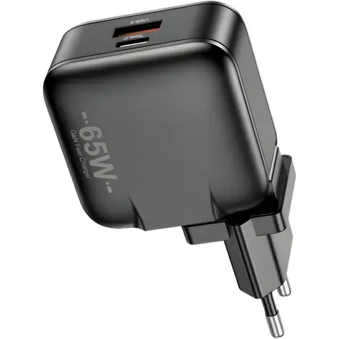 Awei PD55-EU černá / Síťová nabíječka / GaN / USB-C PD 65W / USB-A / QC3.0