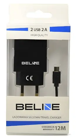 Beline nabíječka černá / Síťová nabíječka / 2x USB / microUSB kabel / 2A