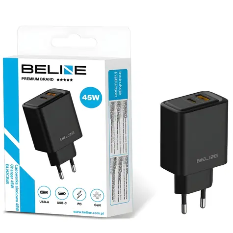 Beline BLN2CB45 černá / Nabíjecí adaptér / 45 W / GaN / USB-A + USB-C / Power Delivery
