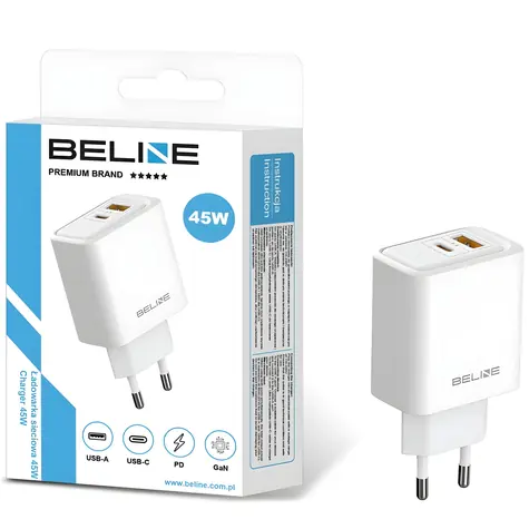 Beline BLN2CW45 bílá / Nabíječka / GaN / USB-A + USB-C / PD / 45W