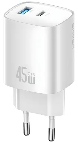 USAMS CC290 T66 stříbrná / Nabíječka / GaN / USB-A, USB-C / 45W / PD, QC