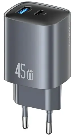 USAMS CC290 T66 tmavě šedá / Nabíječka / GaN / USB-A, USB-C / 45W / PD, QC