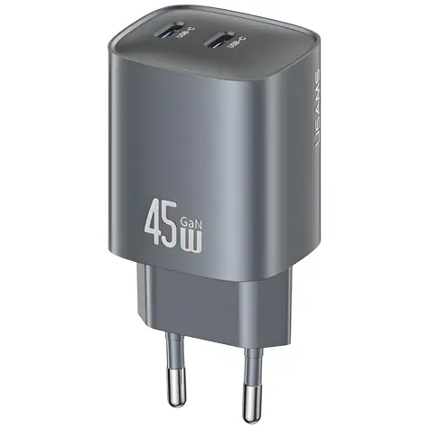 USAMS CC305 T66 tmavě šedá / Nabíječka / GaN / 45W / 2x USB-C