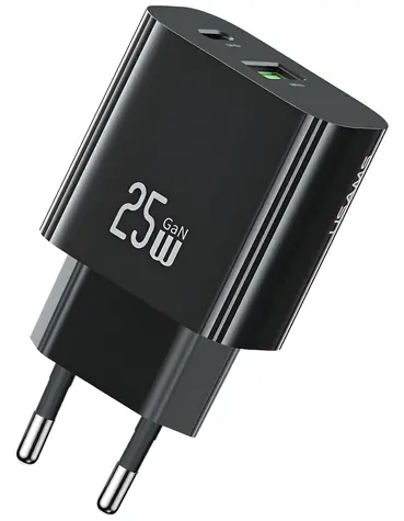 USAMS CC315 T65 černá / Nabíječka / 25W / USB-C + USB-A / rychlonabíjení