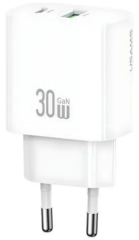 USAMS CC316 bílá / Nabíječka / 30W / 1x USB-C / 1x USB-A / Fast Charge