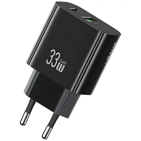 USAMS CC317 T65 černá / Nabíječka / 1x USB-C / 1x USB-A / 33W / PD / GaN