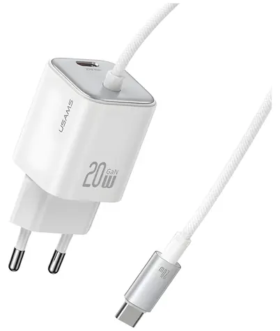USAMS JC Series CC261 bílá / Nabíjecí adaptér / GaN / 20W / 2x USB-C / PD