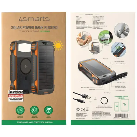 4smarts TitanPack Rugged UltiMag 20000mAh černá / Powerbanka / Solární panel / Qi nabíjení 15W / 20W