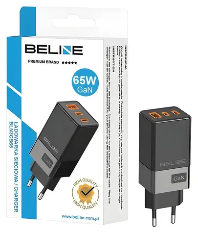 Beline BLN3CB65 GaN 65W černá / Nabíječka / 2x USB-C + 1x USB-A / PD 3.0 / QC 3.0