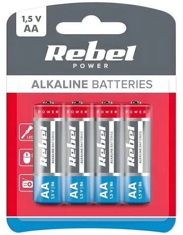 Rebel Alkalická baterie AA (LR6) 4 ks / Baterie / Alkalická / Jednorázová