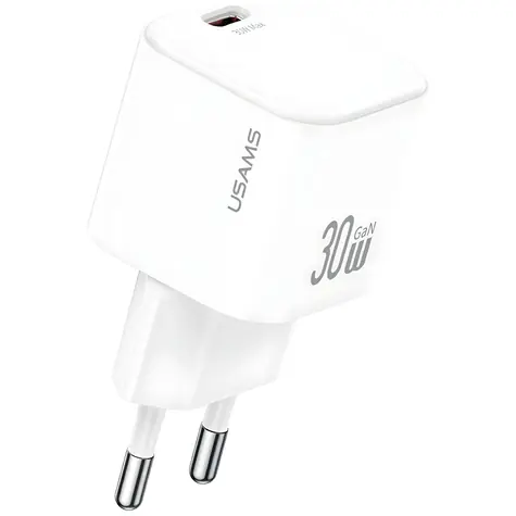 USAMS CC262 bílá / Nabíječka / 30W / USB-C / GaN / kabel USB-C-Lightning 1m