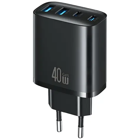 USAMS T70 černá / Nabíječka / 40W / 2x USB-A / 2x USB-C / PD, QC