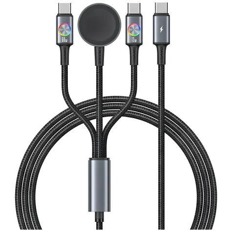 USAMS SJ754 Huan Series tarnish / Nabíjecí kabel 3v1 / USB-C / bezdrátová nabíječka pro Apple Watch / 72W