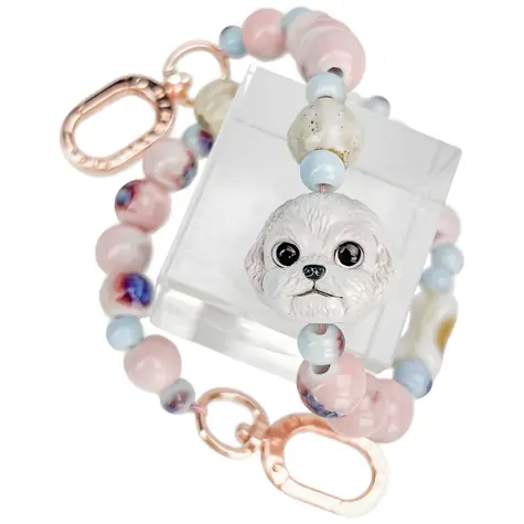 Nimmy Big Eye Cute Pets 2.0 Pes růžová / Přívěsek na tašku / Keramické korálky / 38,5 cm