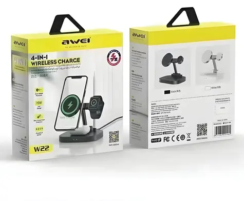 AWEI W2215W černá / Bezdrátová nabíječka / 4v1 / 15W / Magnetický stojánek