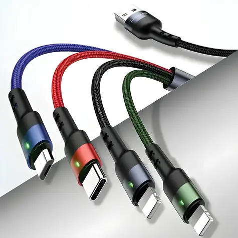 USAMS SJ317 U26 černá / Nabíjecí kabel / 4v1 / 2x Lightning / MicroUSB / USB-C / Opletený / 1.2m / 2A