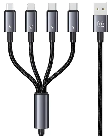 USAMS SJ739 černá / Datový kabel / 4v1 / 2x USB-C, Lightning, microUSB / 15W / 1,2 m