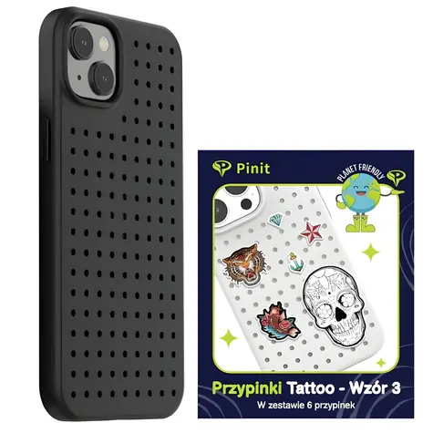 Pinit Dynamic + Tattoo Pin černá, vzor 3 / Kryt / Apple iPhone 13/14/15 / MagSafe / sada 6 placek