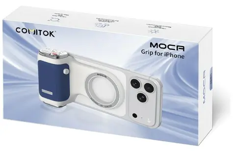 Comitok Moca modrá / Fotografická rukojeť pro iPhone / MagSafe / stabilizace fotografování