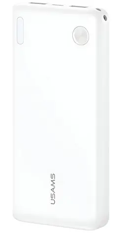 USAMS PB83 bílá / Powerbanka / 10 000 mAh / 2x USB-A, 1x USB-C / LED displej