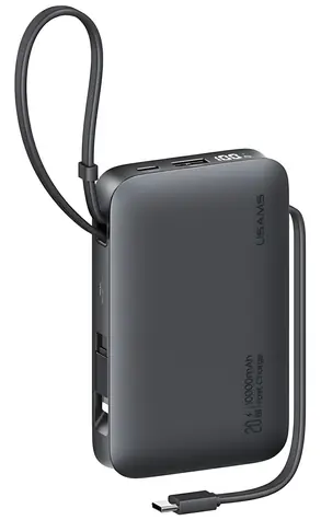 USAMS CD228 XR Series černá / Powerbanka / 10000 mAh / 20 W / USB-C + Lightning kabel / 4 výstupy