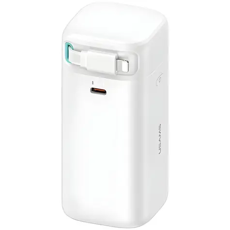 USAMS XMF Series Powerbanka výsuvný kabel Lightning bílá / Power Bank / 18000 mAh / PD 45W / USB-C + Lightning