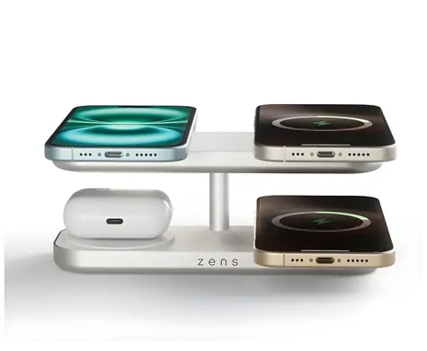 ZENS Quattro Charger Pro 4 Qi2 černá / Bezdrátová nabíječka / 4x zařízení / Qi2/Qi / 65W adaptér