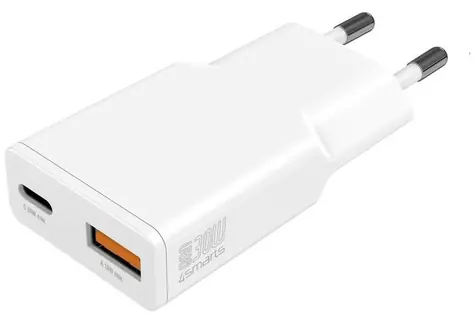 4smarts PDPlug Duos Slim bílá / Síťová nabíječka / GaN / USB-C + USB-A / 30W