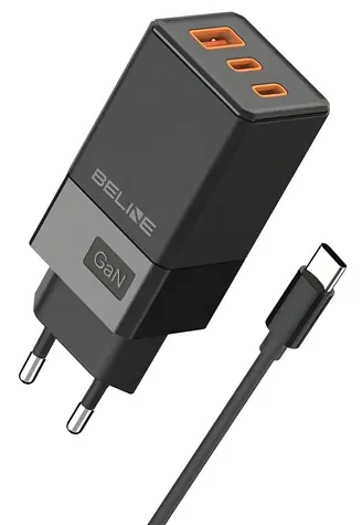 Beline BLN3CB65C černá / Nabíječka / 2x USB-C + USB-A / 65W / GaN / PD 3.0 + QC 3.0 / vč. USB-C kabelu