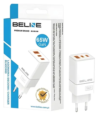 Beline BLN3CW65 bílá / Nabíječka / 2x USB-C + USB-A / 65W / GaN / PD 3.0 + QC 3.0
