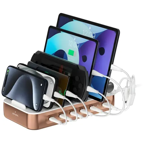 4smarts Team 100W měděná / Nabíjecí stanice / 100W / 4x USB-C PD / 2x USB-A QC / sada kabelů
