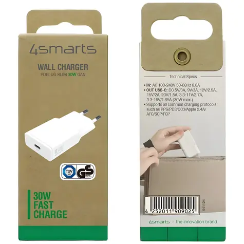 4smarts PDPlug Slim bílá / Síťová nabíječka / GaN / USB-C / 30 W / PD