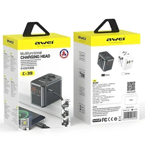 AWEI C-39 černá / Cestovní GaN nabíječka / 35W / 2x USB-A + 3x USB-C