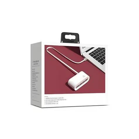 USAMS SJ238 bílá / USB hub / 4x USB 2.0 / Micro USB napájecí port
