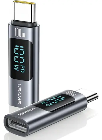 USAMS AU18 šedá / Adaptér / USB-C - USB-C / 100W / displej výkonu / hliník