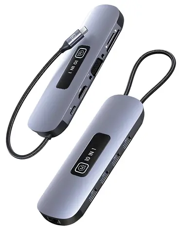 USAMS SJ644HUB01 šedá / USB-C hub 10v1 / 3x USB 3.0 / HDMI / RJ-45 / VGA / PD 100W