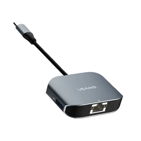 USAMS US-SJ146 šedá / Adaptér / USB-C - USB 3.0 + RJ45 / Gigabit Ethernet