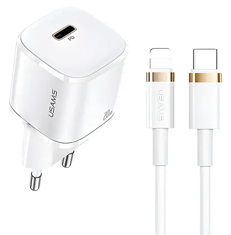 USAMS T36 mini / Nabíječka / USB-C / 20W PD / kabel USB-C-Lightning bílý