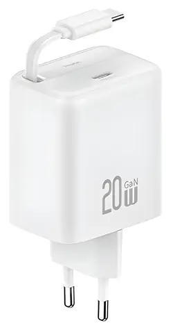 USAMS CC233 bílá / Nabíječka / GaN / USB-C PD+QC / 20W / výsuvný kabel 80cm