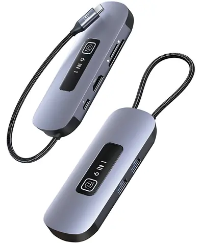 USAMS US-SJ642 šedá / USB-C hub / 6v1 / 2x USB 3.0 / SD/TF / HDMI 4K / PD 100W