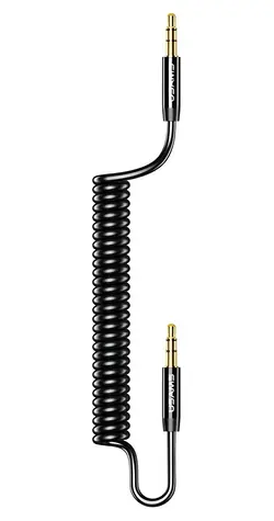 USAMS SJ256YP01 černá / Audio kabel / 3.5mm Jack / Spirálový design / 1,2 m / Pozlacené konektory