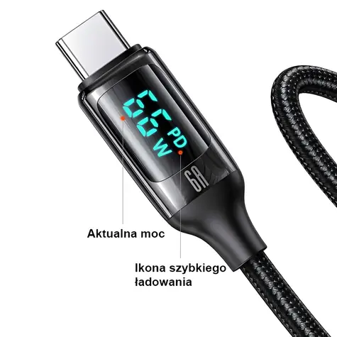 USAMS SJ544 U78 bílá / Datový kabel / USB-C / 1,2 m / LED displej / 6A rychlonabíjení