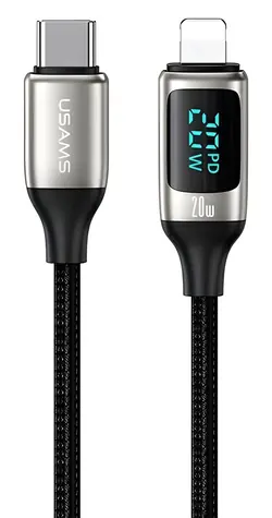USAMS U78 bílá / Datový kabel / USB-C - Lightning / 20W PD / LED displej / 1,2 m