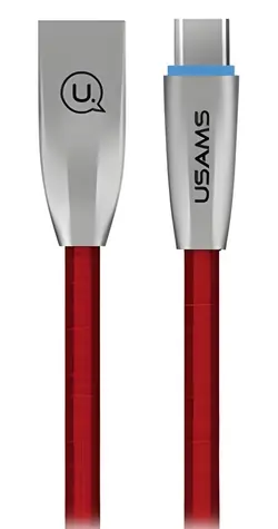 USAMS SJ184 U-Light Kabel Braided USB-C červená / Datový kabel / LED indikace nabíjení / opletený / 1,2 m
