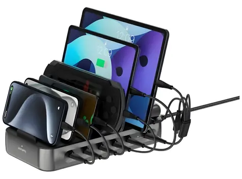 4smarts Team 100W černá / Nabíjecí stanice / 5x USB-C / 1x USB-A / sada kabelů