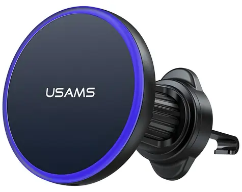 USAMS CD277 černá / Bezdrátová nabíječka do auta / Do mřížky větrání / Magnetická / 15 W