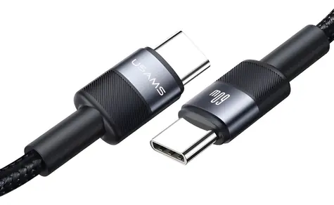 USAMS SJ724 černá / Nabíjecí a datový kabel / USB-C - USB-C / Opletený / 60W / 1,2 m